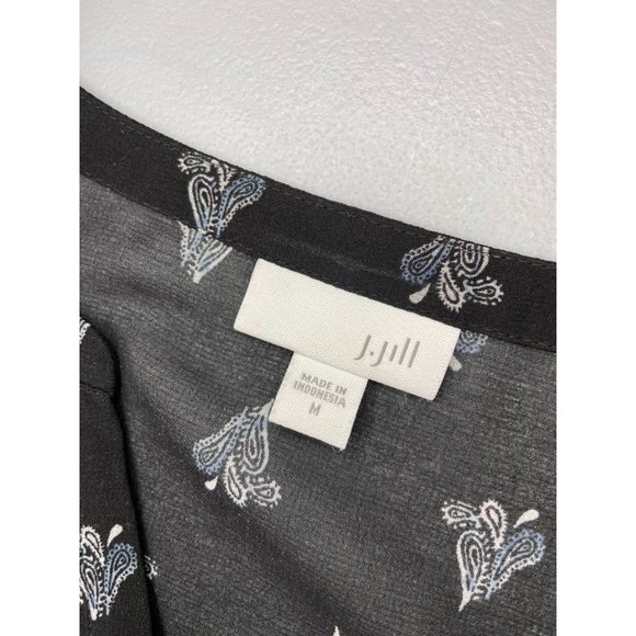 J. Jill women's medium black patterned 3/4‎ sleeve sheer overlay shift dress - Picture 7 of 7